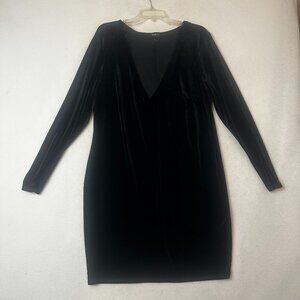 Forever 21 Crushed‎ Velvet Dress Long Sleeve mesh neckline 2X Whimsy Goth black